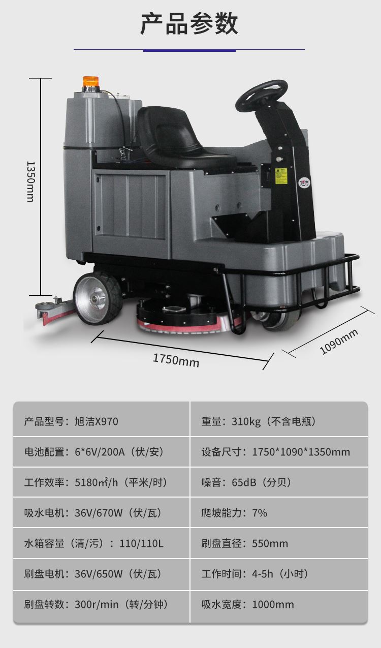 ayx体育app官网X970驾驶式洗地机规格尺寸和性能参数